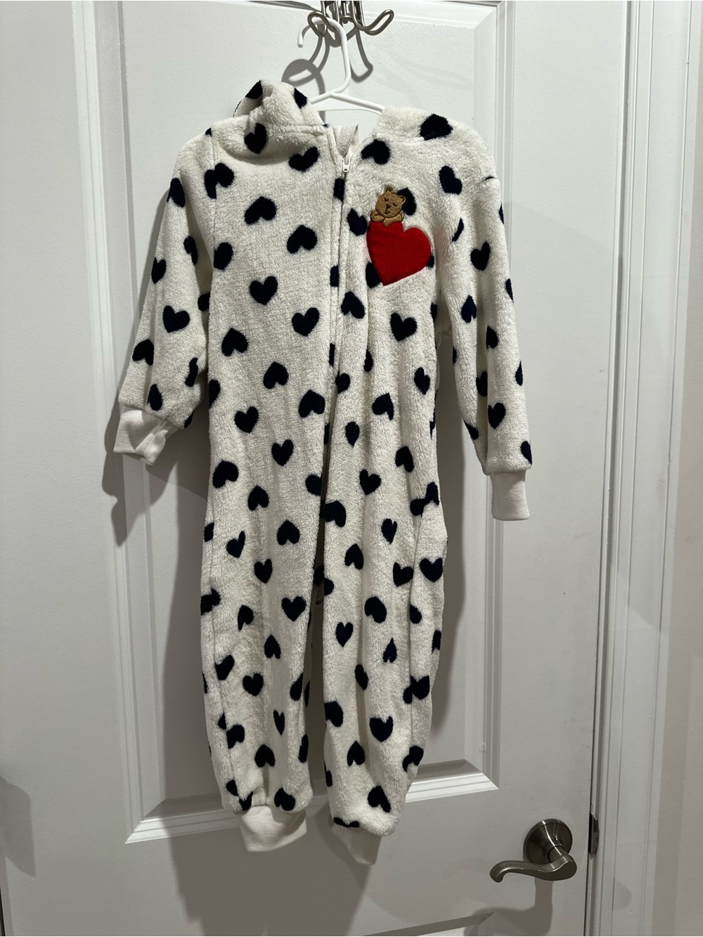Baby Gap Sherpa Heart Print One-Piece Pajamas 2T Bear Hooded Zip Sleeper